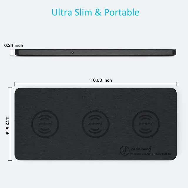 Alt view image 6 of 7 - Wireless Charging Pad, 3 in 1 Charger Mat for iPhone, Samsung Galaxy, Pixel, AirPods & Galaxy Buds, 24W Adapter Included, Ultra Slim, Case Friendly, PU Leather, for Home Office & Travel