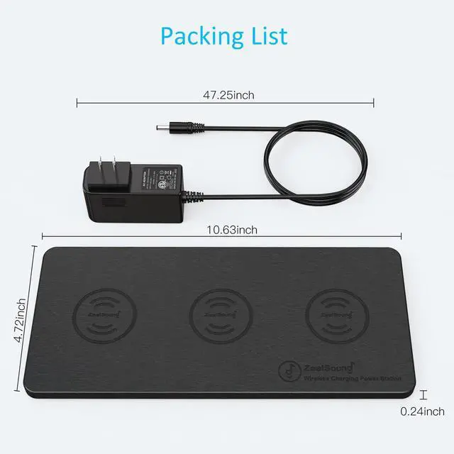 Alt view image 7 of 7 - Wireless Charging Pad, 3 in 1 Charger Mat for iPhone, Samsung Galaxy, Pixel, AirPods & Galaxy Buds, 24W Adapter Included, Ultra Slim, Case Friendly, PU Leather, for Home Office & Travel