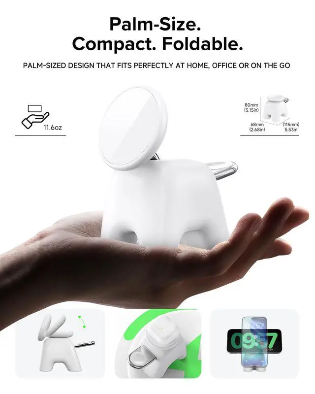 Alt view image 4 of 7 - Foldable Wireless Charging Station, 15W Magnetic Fast Charger Stand for iPhone 17 16 15 14 13 12 Pro Max&Apple Watch&Airpods, 2-in-1 Charger for Home/Office/Travel(30W Adapter Included)