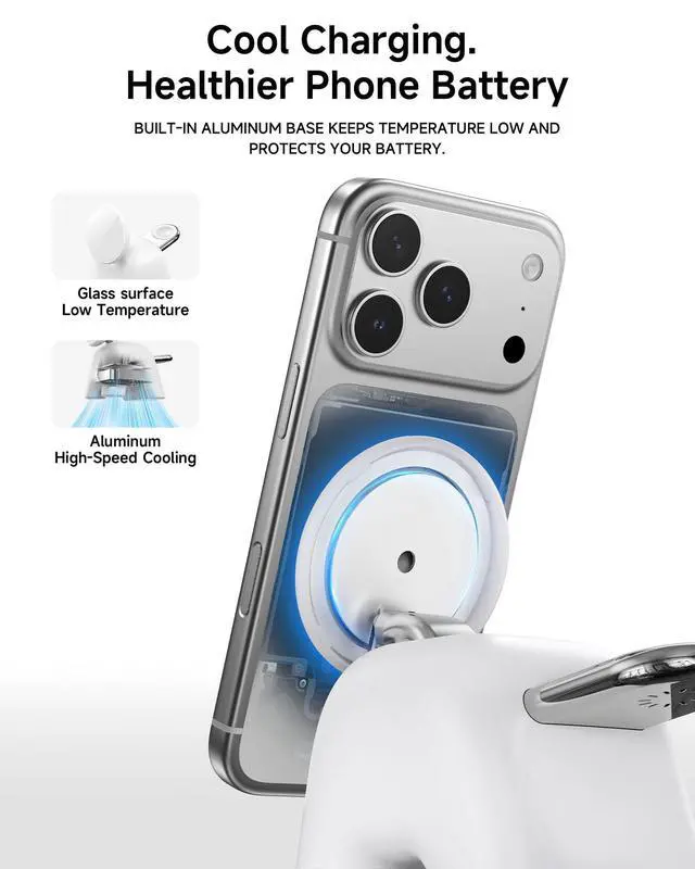 Alt view image 5 of 7 - Foldable Wireless Charging Station, 15W Magnetic Fast Charger Stand for iPhone 17 16 15 14 13 12 Pro Max&Apple Watch&Airpods, 2-in-1 Charger for Home/Office/Travel(30W Adapter Included)