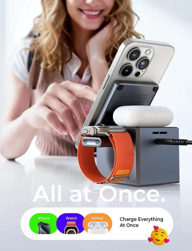 Alt view image 2 of 7 - Qi2 Magsafe Charger Stand 3 in 1 Charging Station for Apple iPhone and Watch Charging Station for 15W Magsafe Charger Stand Cube, Foldable for iPhone 17 16 and Google Pixle 10, 10 Pro, 10 Pro XL