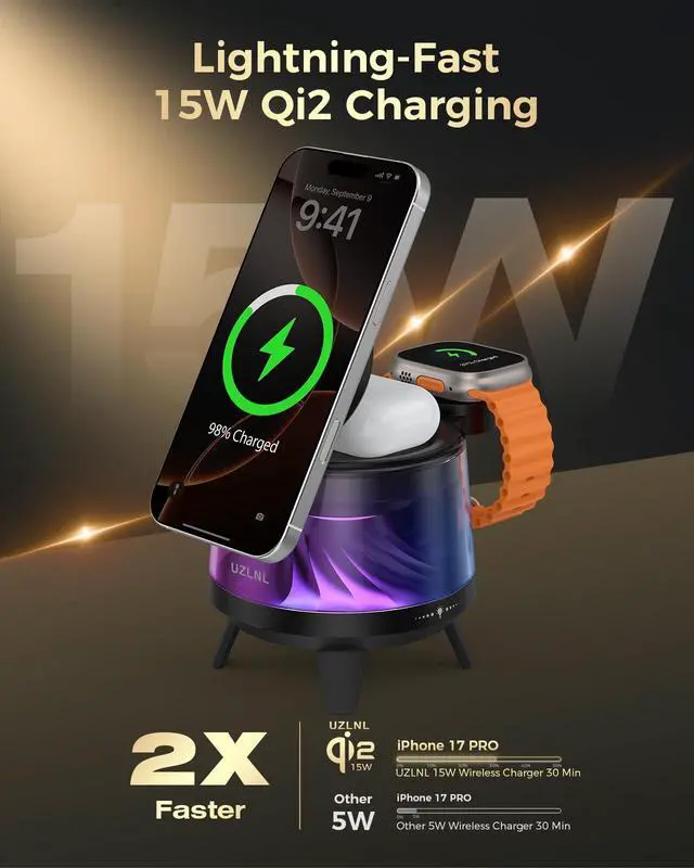 Alt view image 2 of 7 - 3 in 1 Wireless Charging Station for Apple Devices,Mag-Safe Charger Stand,Magnetic Wireless Charger Station,RGB Ambient Light,for iPhone 17 Pro Max 16 15 14 13 12,AirPods & Apple Watch Series