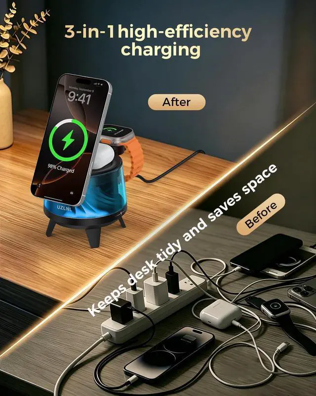 Alt view image 5 of 7 - 3 in 1 Wireless Charging Station for Apple Devices,Mag-Safe Charger Stand,Magnetic Wireless Charger Station,RGB Ambient Light,for iPhone 17 Pro Max 16 15 14 13 12,AirPods & Apple Watch Series
