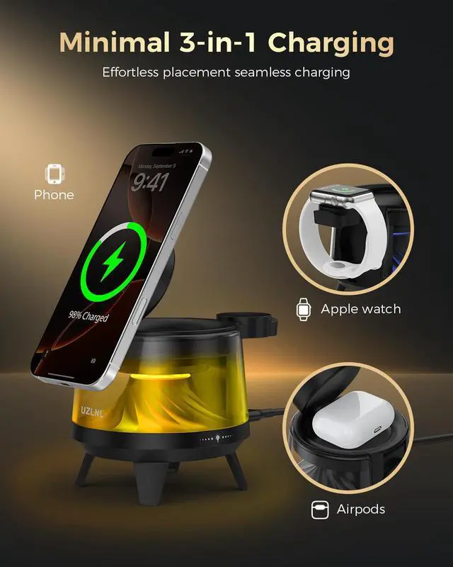 Alt view image 6 of 7 - 3 in 1 Wireless Charging Station for Apple Devices,Mag-Safe Charger Stand,Magnetic Wireless Charger Station,RGB Ambient Light,for iPhone 17 Pro Max 16 15 14 13 12,AirPods & Apple Watch Series