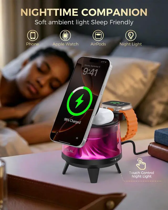 Alt view image 4 of 7 - 3 in 1 Wireless Charging Station for Apple Devices,Mag-Safe Charger Stand,Magnetic Wireless Charger Station,RGB Ambient Light,for iPhone 17 Pro Max 16 15 14 13 12,AirPods & Apple Watch Series