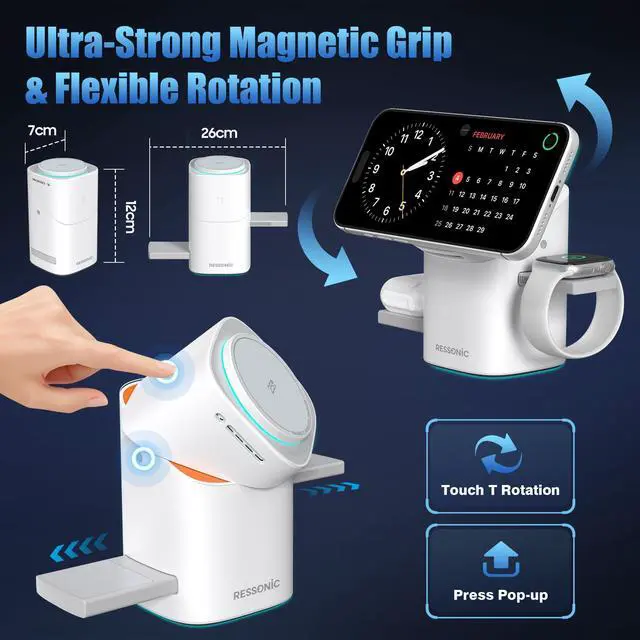 Alt view image 5 of 7 - 3 in 1 Wireless Charging Station for Apple & Samsung, 25W Fast Magnetic Wireless Charger Stand for Magsafe iPhone 17/16/15/14/13/12 Pro Max, Galaxy S25/24/23/22, AirPods, iWatch (with 45W Adapter)