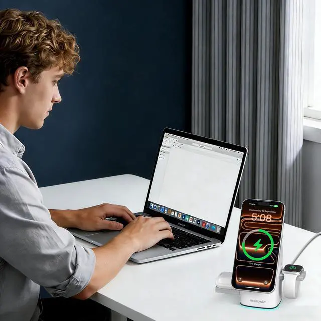Alt view image 7 of 7 - 3 in 1 Wireless Charging Station for Apple & Samsung, 25W Fast Magnetic Wireless Charger Stand for Magsafe iPhone 17/16/15/14/13/12 Pro Max, Galaxy S25/24/23/22, AirPods, iWatch (with 45W Adapter)