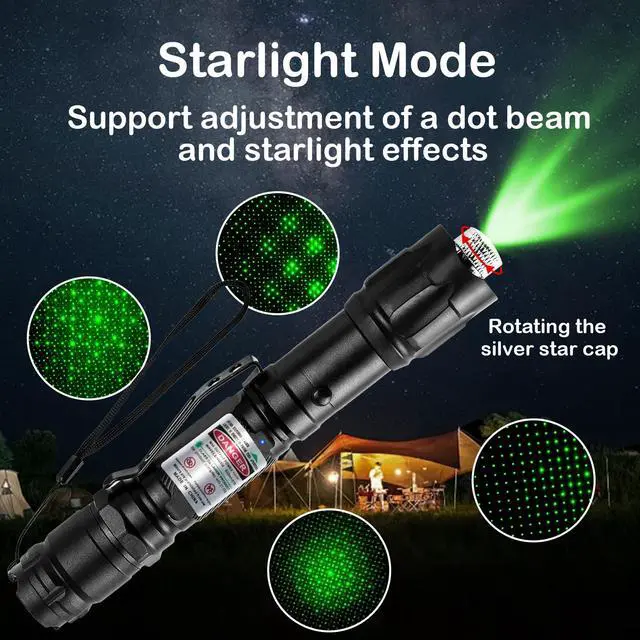 Alt view image 3 of 6 - Green Light Flashlight Rechargeable, Long Range Adjustable Focus Tactical Beam for Outdoor Journeys, Camping, Presentations, TV/LED/LCD Screens, and Stargazing