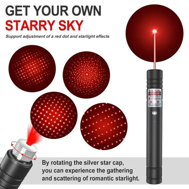 Alt view image 3 of 6 - Red Light Flashlight, Long Distance USB Rechargeable Tactical Beam with Star Cap Adjustable Effect for Outdoor Journeys, Presentations, TV/LED/LCD Screens, and Stargazing