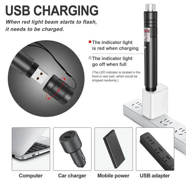Alt view image 4 of 6 - Red Light Flashlight, Long Distance USB Rechargeable Tactical Beam with Star Cap Adjustable Effect for Outdoor Journeys, Presentations, TV/LED/LCD Screens, and Stargazing