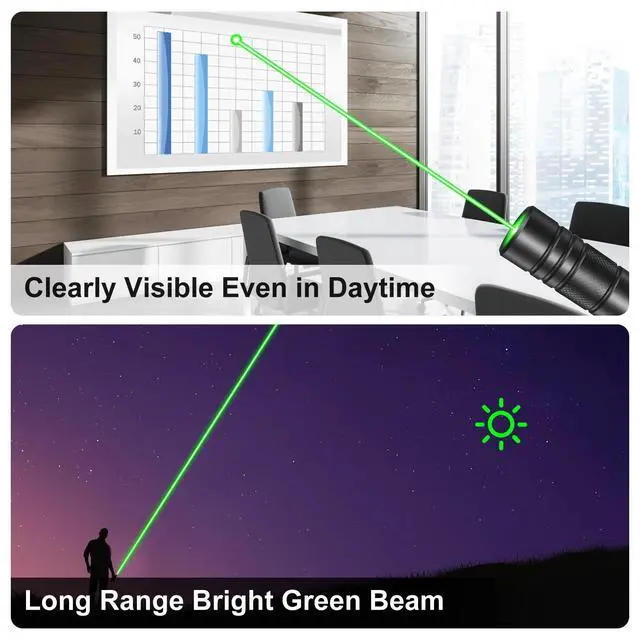 Alt view image 2 of 6 - Green Beam Light Flashlight Long Range, USB Rechargeable Tactical Flashlights with Star Cap Adjustable Focus for TV/LED/LCD Screens, Presentations, Astronomy, Camping, Hiking, and Outdoor Use
