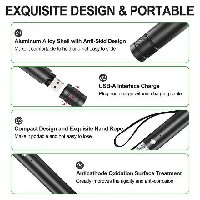 Alt view image 5 of 6 - Green Beam Light Flashlight Long Range, USB Rechargeable Tactical Flashlights with Star Cap Adjustable Focus for TV/LED/LCD Screens, Presentations, Astronomy, Camping, Hiking, and Outdoor Use