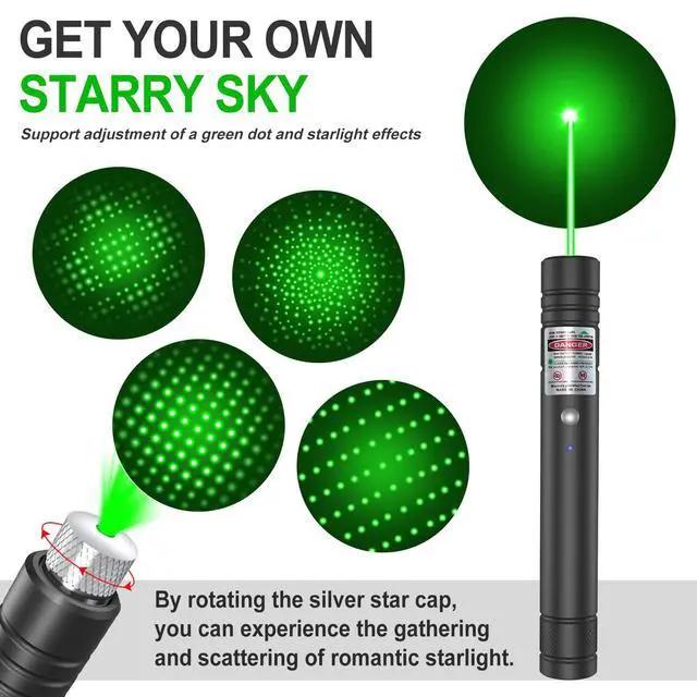 Alt view image 3 of 6 - Green Beam Light Flashlight Long Range, USB Rechargeable Tactical Flashlights with Star Cap Adjustable Focus for TV/LED/LCD Screens, Presentations, Astronomy, Camping, Hiking, and Outdoor Use