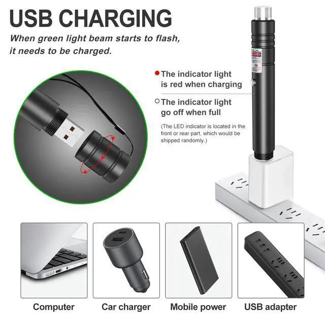 Alt view image 4 of 6 - Green Beam Light Flashlight Long Range, USB Rechargeable Tactical Flashlights with Star Cap Adjustable Focus for TV/LED/LCD Screens, Presentations, Astronomy, Camping, Hiking, and Outdoor Use