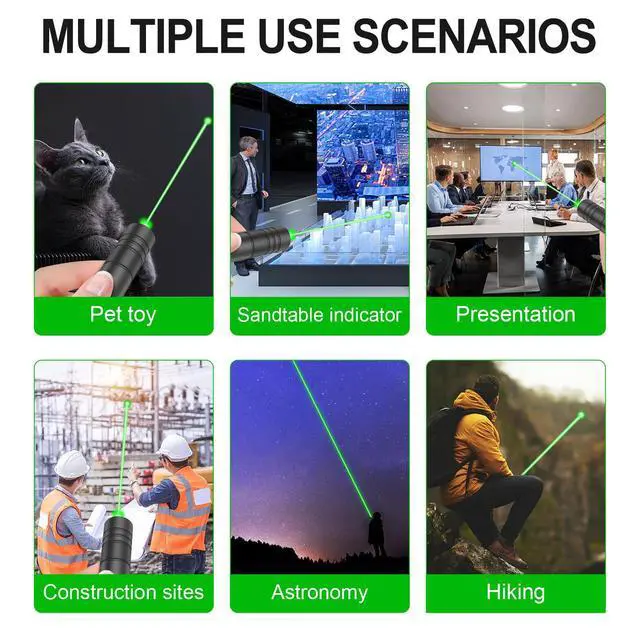 Alt view image 6 of 6 - Green Beam Light Flashlight Long Range, USB Rechargeable Tactical Flashlights with Star Cap Adjustable Focus for TV/LED/LCD Screens, Presentations, Astronomy, Camping, Hiking, and Outdoor Use