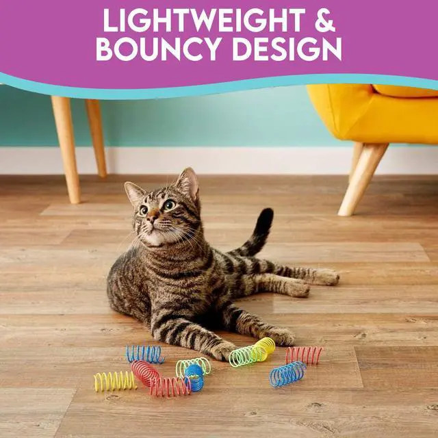 Alt view image 3 of 7 - Colorful Springs Cat Toys 3" Bouncy Coils for Indoor Cats & Kittens to Swat, Chase & Bite, Safe Lightweight Plastic, Interactive Enrichment Toys, 10-Pack Multi-Color