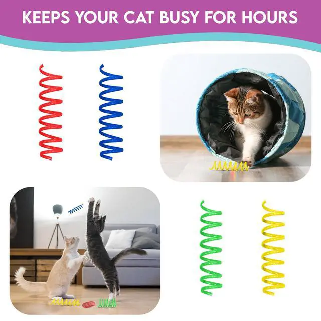 Alt view image 6 of 7 - Colorful Springs Cat Toys 3" Bouncy Coils for Indoor Cats & Kittens to Swat, Chase & Bite, Safe Lightweight Plastic, Interactive Enrichment Toys, 10-Pack Multi-Color
