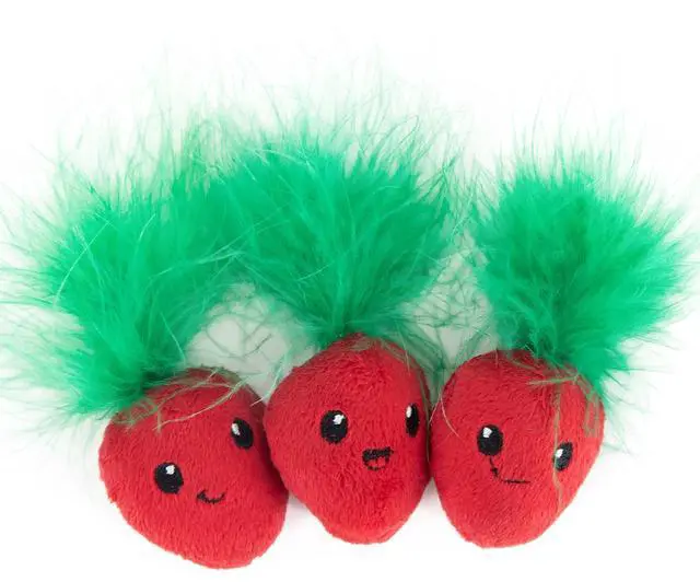 Main image of Strawbabies 3-Pack Catnip Cat Toys for Dental Health, Feather & Crinkle Teething Toys for Kittens and Indoor Cats, Interactive Play, Pink