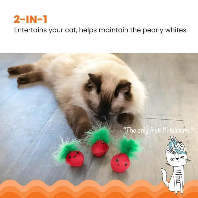 Alt view image 2 of 7 - Strawbabies 3-Pack Catnip Cat Toys for Dental Health, Feather & Crinkle Teething Toys for Kittens and Indoor Cats, Interactive Play, Pink