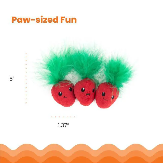 Alt view image 5 of 7 - Strawbabies 3-Pack Catnip Cat Toys for Dental Health, Feather & Crinkle Teething Toys for Kittens and Indoor Cats, Interactive Play, Pink
