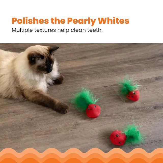 Alt view image 4 of 7 - Strawbabies 3-Pack Catnip Cat Toys for Dental Health, Feather & Crinkle Teething Toys for Kittens and Indoor Cats, Interactive Play, Pink