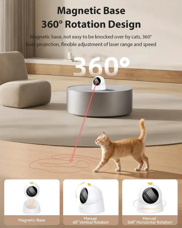 Alt view image 4 of 7 - Auto Laser Cat Toy - Random Motion Track, Magnetic 360° Base, Run Quiet,Rechargeable with 1000mAh Battery, Auto Sleep & 3 Speed Modes, Safe for Cats,Interactive Cat Gifts Toys for Bored Indoor