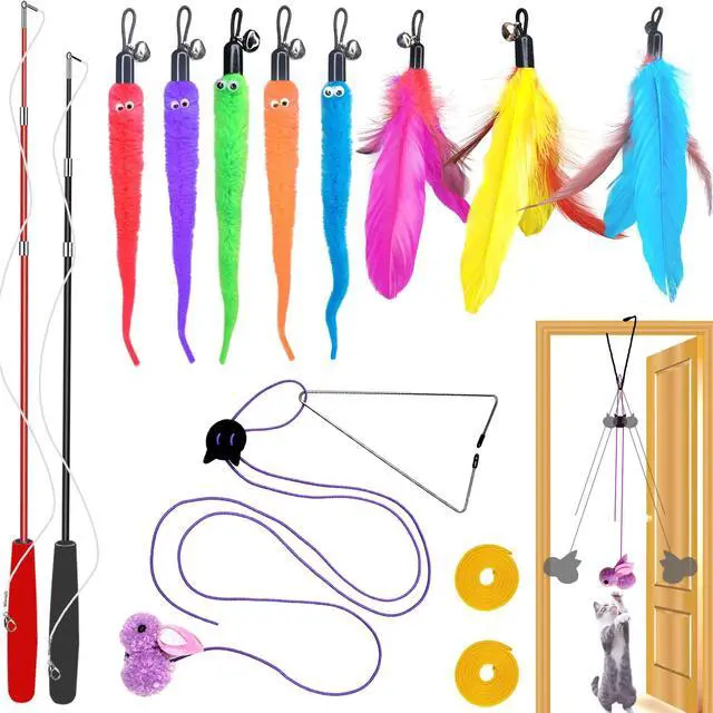 Main image of Cat Toys Interactive for Indoor Cats,2PCS Retractable Cat Wand,9PCS Teaser Toys&1PCS Hanging Door Lure Kitten Toy,Interactive Feather Toy for Teaser Play and Chase Exercise with Kitten