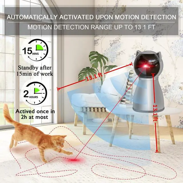 Alt view image 3 of 6 - Laser Cat Toys for Indoor Cats,The 4th Generation Real Random Trajectory Motion Activated Rechargeable Automatic Cat Laser Toy,Interactive Cat Toys for Bored Indoor Cats/Kittens (Gray)