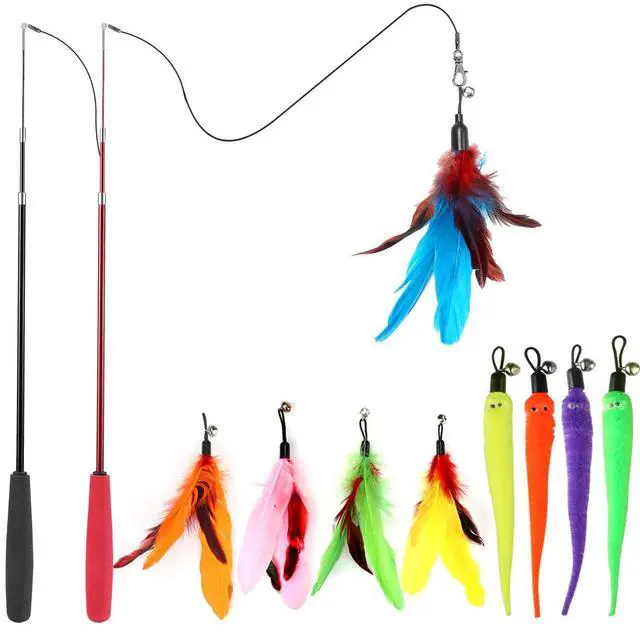 Main image of Cat Toys for Indoor Cats, Interactive Cat Toy 2PCS Retractable Wand Toy and 9PCS Cat Feather Toys Refills, Funny Kitten Toys Cat Fishing Pole Toy for Bored Indoor Cats Chase and Exercise