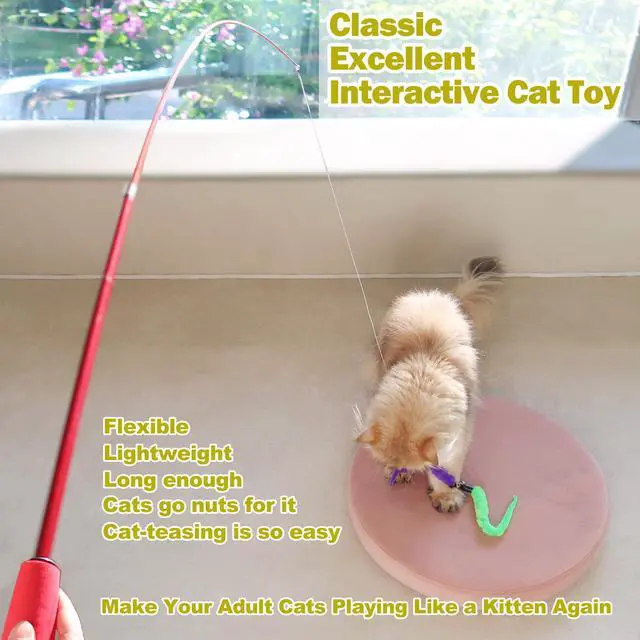 Alt view image 2 of 7 - Cat Toys for Indoor Cats, Interactive Cat Toy 2PCS Retractable Wand Toy and 9PCS Cat Feather Toys Refills, Funny Kitten Toys Cat Fishing Pole Toy for Bored Indoor Cats Chase and Exercise