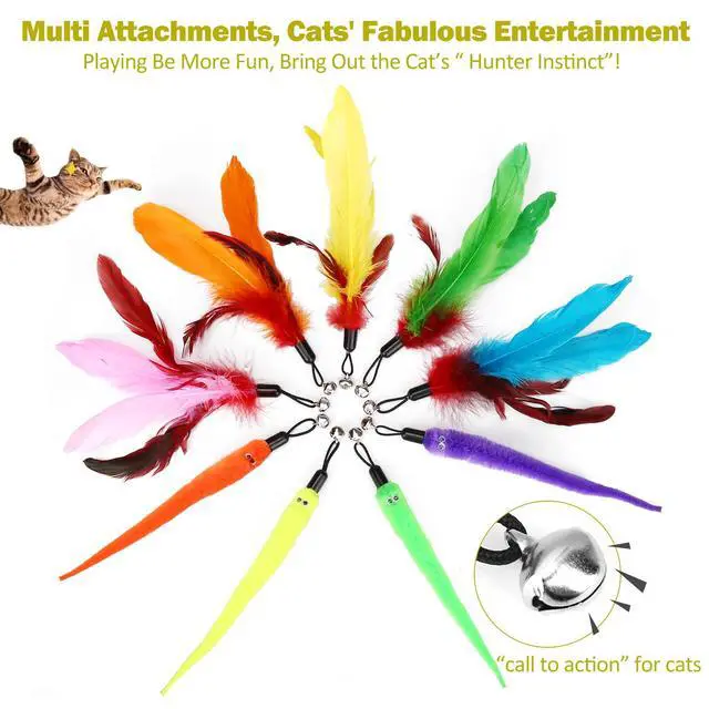 Alt view image 5 of 7 - Cat Toys for Indoor Cats, Interactive Cat Toy 2PCS Retractable Wand Toy and 9PCS Cat Feather Toys Refills, Funny Kitten Toys Cat Fishing Pole Toy for Bored Indoor Cats Chase and Exercise