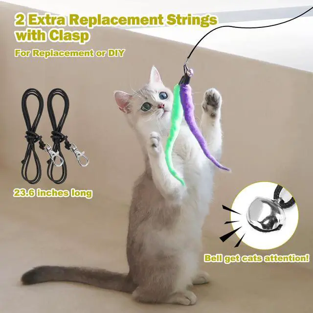 Alt view image 6 of 7 - Cat Toys for Indoor Cats, Interactive Cat Toy 2PCS Retractable Wand Toy and 9PCS Cat Feather Toys Refills, Funny Kitten Toys Cat Fishing Pole Toy for Bored Indoor Cats Chase and Exercise