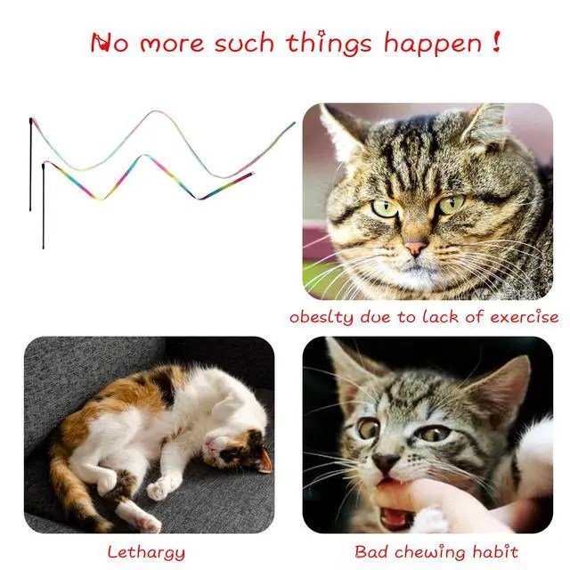 Alt view image 5 of 7 - Cat Wand Toys Interactive Kitten Toys for Indoor Cats Colorful Teaser Wand String for Exercise Kitten Stick Kitty Rope Toy Rainbow Ribbon Cat Charmer -2Pcs