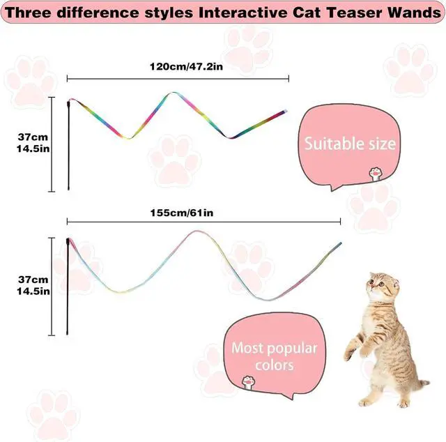Alt view image 2 of 7 - Cat Wand Toys Interactive Kitten Toys for Indoor Cats Colorful Teaser Wand String for Exercise Kitten Stick Kitty Rope Toy Rainbow Ribbon Cat Charmer -2Pcs