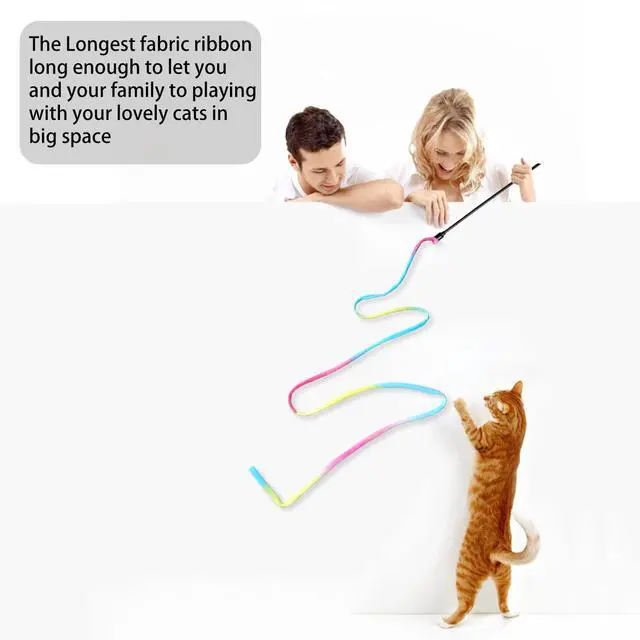 Alt view image 4 of 7 - Cat Wand Toys Interactive Kitten Toys for Indoor Cats Colorful Teaser Wand String for Exercise Kitten Stick Kitty Rope Toy Rainbow Ribbon Cat Charmer -2Pcs