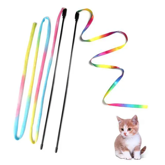 Alt view image 7 of 7 - Cat Wand Toys Interactive Kitten Toys for Indoor Cats Colorful Teaser Wand String for Exercise Kitten Stick Kitty Rope Toy Rainbow Ribbon Cat Charmer -2Pcs