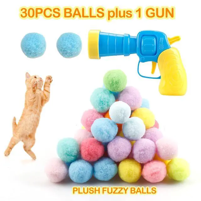 Alt view image 3 of 7 - Cat Ball Toy Launcher Gun,Cat Balls Fetch Toy,30Pcs Plush Fuzzy Balls Launcher Cat Toy for Cats with 1 Gun,Funny Interactive Cat Toys for Bored Indoor Adult Cats,Cute Kitten Kitty Toys