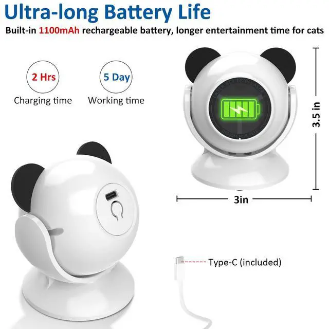 Alt view image 7 of 7 - Laser Cat Toys for Indoor Cats, Automatic Cat Laser Toy with Random Trajectory, Suction Cup Design, Run Quiet, USB Rechargeable