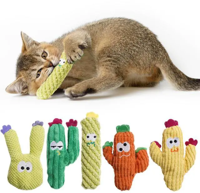 Main image of Cat Toys for Indoor Cats, 100% Pure Organic Catnip-Filled Toys Without Cotton, Interactive Cactus Kitten Toy for Anxiety Relief, Soft Cute Teething &Chew Toys, 5 Pack