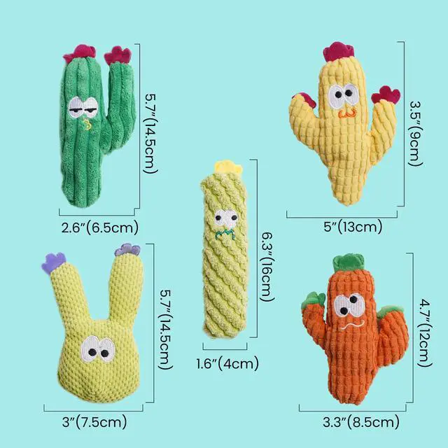 Alt view image 3 of 7 - Cat Toys for Indoor Cats, 100% Pure Organic Catnip-Filled Toys Without Cotton, Interactive Cactus Kitten Toy for Anxiety Relief, Soft Cute Teething &Chew Toys, 5 Pack