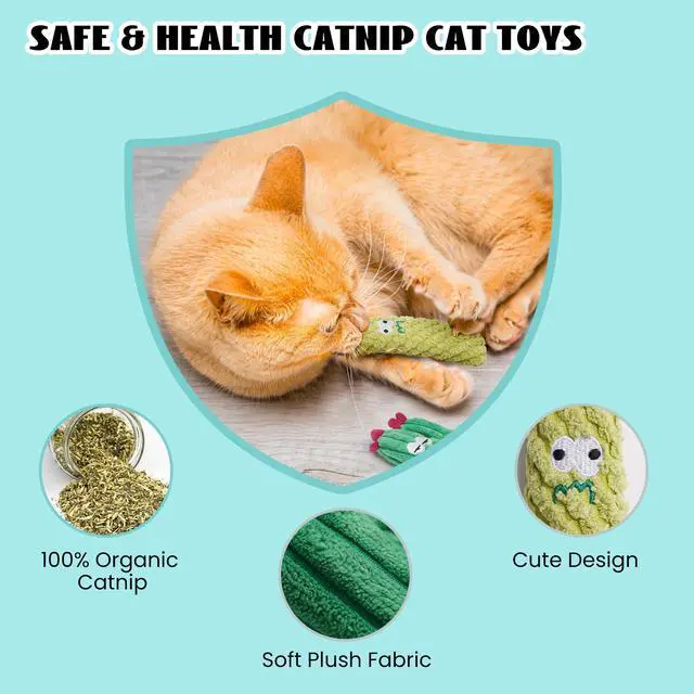 Alt view image 4 of 7 - Cat Toys for Indoor Cats, 100% Pure Organic Catnip-Filled Toys Without Cotton, Interactive Cactus Kitten Toy for Anxiety Relief, Soft Cute Teething &Chew Toys, 5 Pack