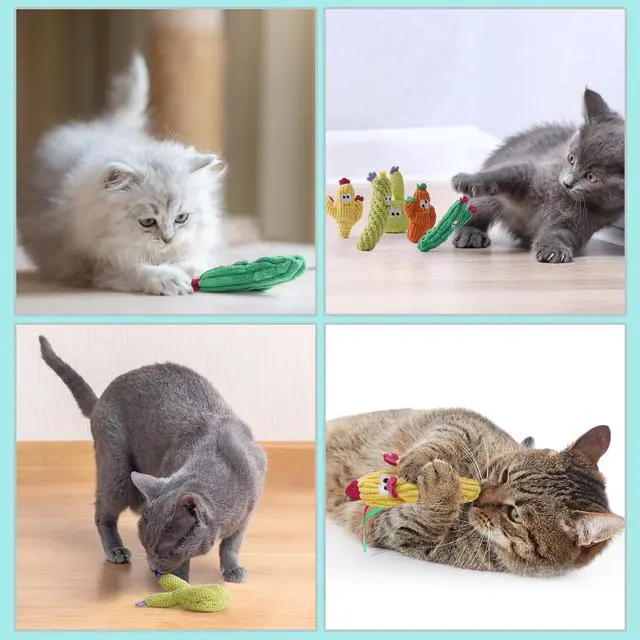 Alt view image 7 of 7 - Cat Toys for Indoor Cats, 100% Pure Organic Catnip-Filled Toys Without Cotton, Interactive Cactus Kitten Toy for Anxiety Relief, Soft Cute Teething &Chew Toys, 5 Pack