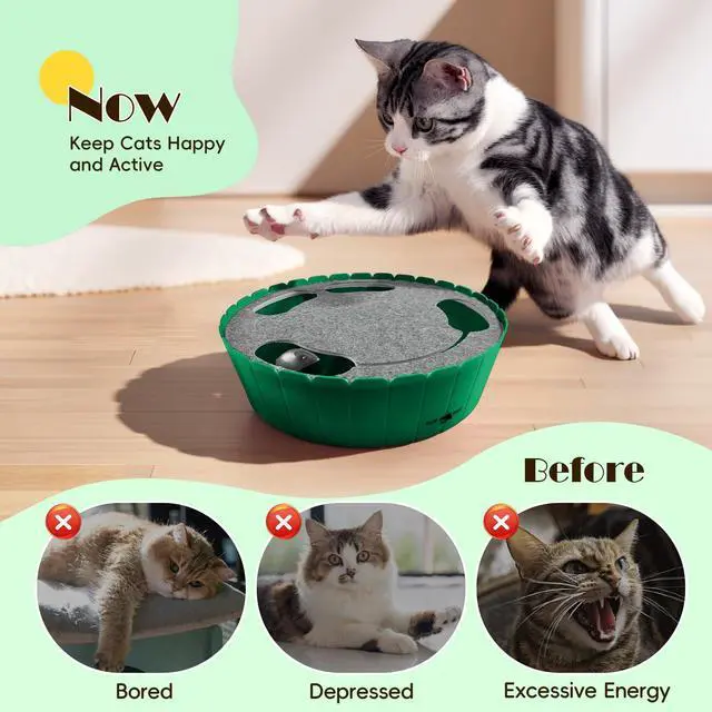Alt view image 3 of 7 - Interactive Cat Toy with Running Mouse, Electronic Motion Cat Toy Automatic Teaser for Indoor Cats, Pop and Play Hide Seek Cat Toys Hunting Mouse for Pet Cat Kitten Play Fun Exercise, Green