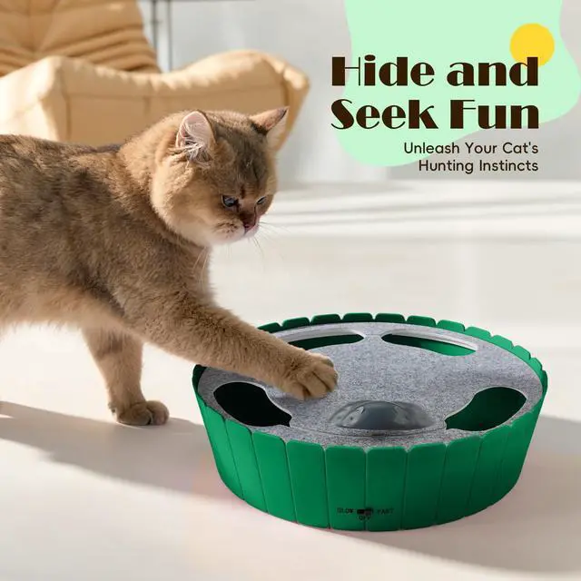 Alt view image 2 of 7 - Interactive Cat Toy with Running Mouse, Electronic Motion Cat Toy Automatic Teaser for Indoor Cats, Pop and Play Hide Seek Cat Toys Hunting Mouse for Pet Cat Kitten Play Fun Exercise, Green