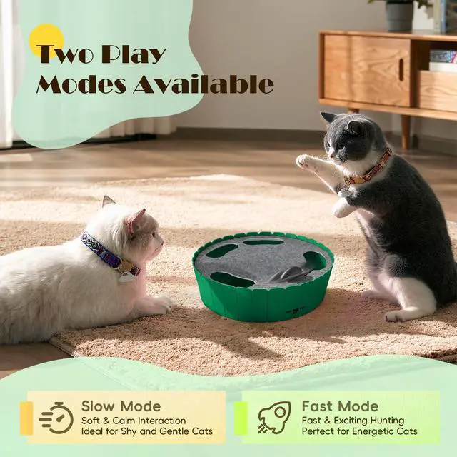 Alt view image 4 of 7 - Interactive Cat Toy with Running Mouse, Electronic Motion Cat Toy Automatic Teaser for Indoor Cats, Pop and Play Hide Seek Cat Toys Hunting Mouse for Pet Cat Kitten Play Fun Exercise, Green