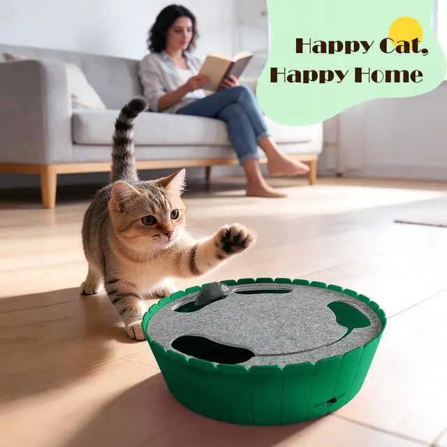 Alt view image 6 of 7 - Interactive Cat Toy with Running Mouse, Electronic Motion Cat Toy Automatic Teaser for Indoor Cats, Pop and Play Hide Seek Cat Toys Hunting Mouse for Pet Cat Kitten Play Fun Exercise, Green