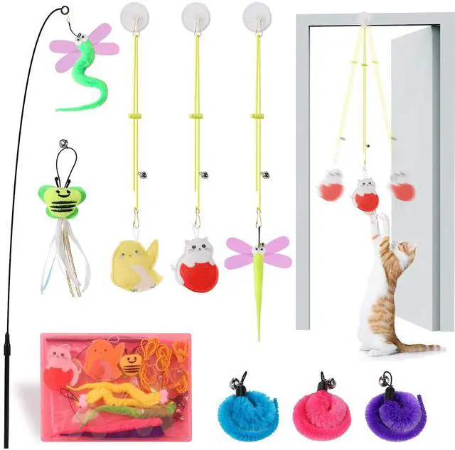 Main image of Interactive Cat Toys, 8 Assorted Teaser Refills, 3 Indoor Cat Hanging Toy and 1 Interactive Wand Suitable for Indoor Cats