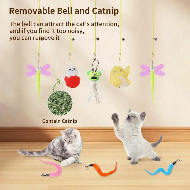 Alt view image 3 of 6 - Interactive Cat Toys, 8 Assorted Teaser Refills, 3 Indoor Cat Hanging Toy and 1 Interactive Wand Suitable for Indoor Cats