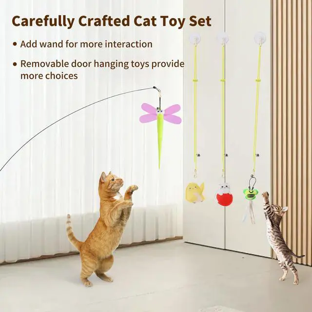 Alt view image 4 of 6 - Interactive Cat Toys, 8 Assorted Teaser Refills, 3 Indoor Cat Hanging Toy and 1 Interactive Wand Suitable for Indoor Cats