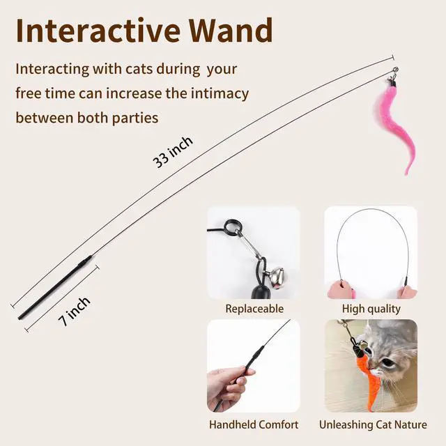 Alt view image 5 of 6 - Interactive Cat Toys, 8 Assorted Teaser Refills, 3 Indoor Cat Hanging Toy and 1 Interactive Wand Suitable for Indoor Cats